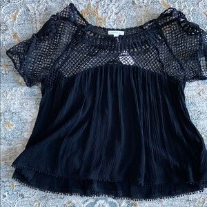 Aeropostale Black Ruffled Short Sleeve Blouse